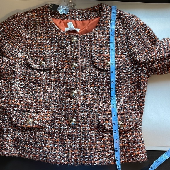NWT Old Luxury Tweed Blazer Ann Taylor LOFT 8 Orange Black Button Suit Coat - Picture 15 of 16